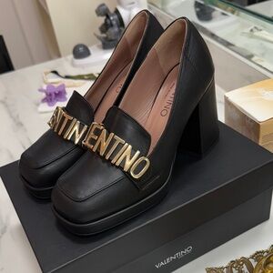 Valentino Black Flats with Gold Accent
